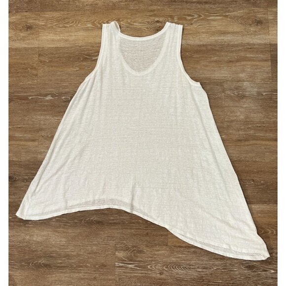 Eileen Fisher Sz S Off White Ivory 100% Linen Slub Knit Asymmetrical Tank Top - Picture 2 of 5